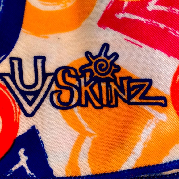 UV Skinz UPF 50+ Pink Peach Orange Blue Papaya Heart Print Swim Skirt Size 2T - Picture 3 of 7